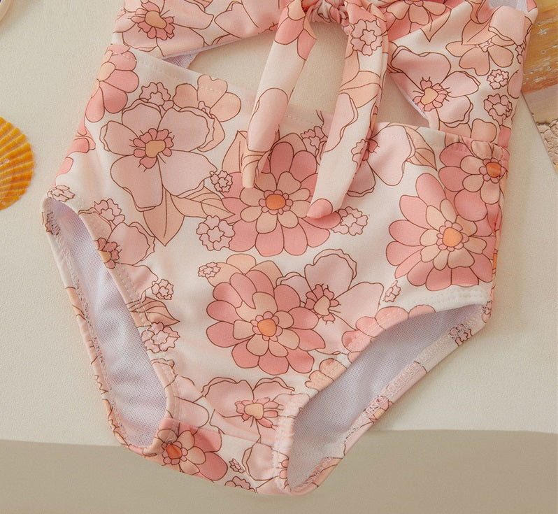 Maillot de bain rose fleuri pour bébé fille 