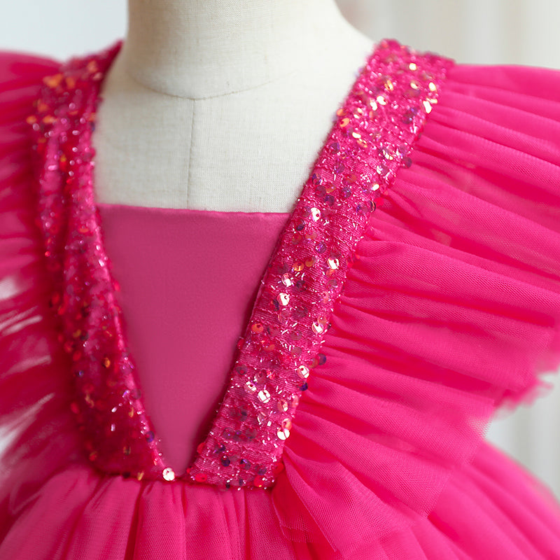 Robe rose avec perles de cérémonie pour fille