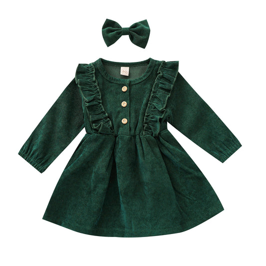 Robe enfant fille en velours avec son bandeau